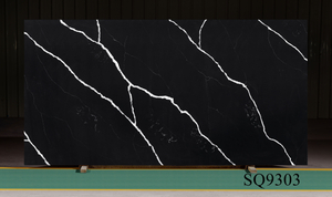 حجر كوارتز أسود مصمم هندسيًا فاخرًا من Calacatta لكونترتوب المطبخ/سطح الجزيرة/طاولة الطعام/طاولة القهوة