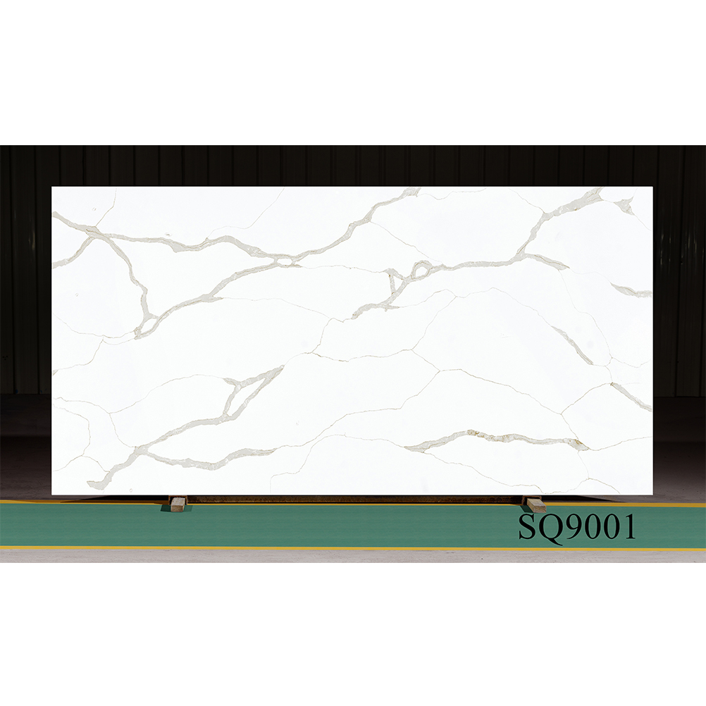 Classcial 2cm 3cm Calacatta ألواح حجر الكوارتز الذهب لأعلى الجدول