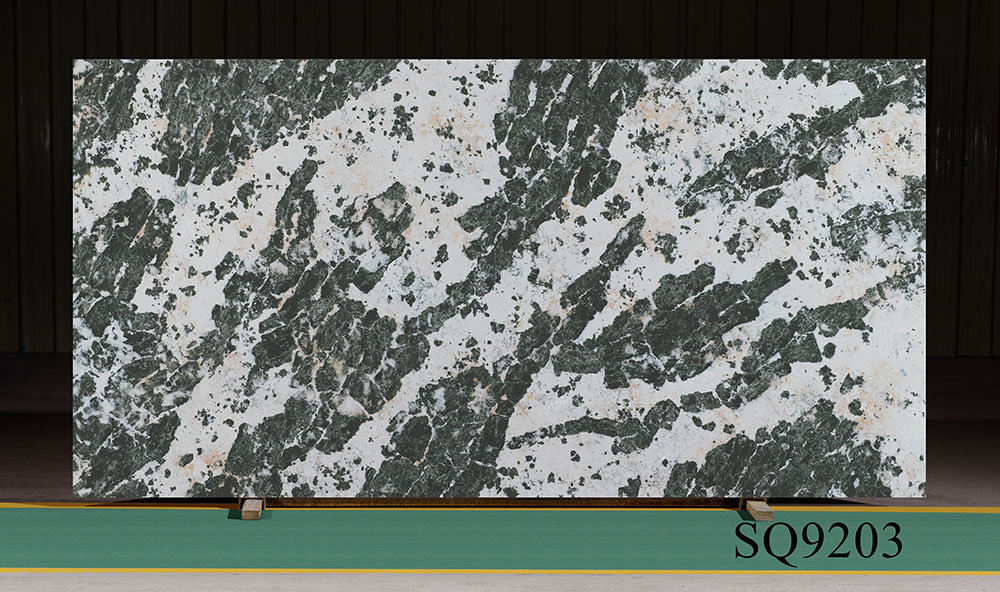 Китай Гуандун Зеленый кварцевый камень для кухонной столешницы и фона